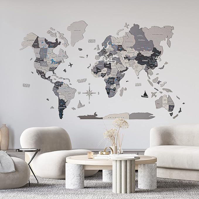 Handmade 3D Wood World Map Wall Art Large Wall Decor Track Your World Travels - Special for Home, Kitchen and Office (X-Large, Nordik)