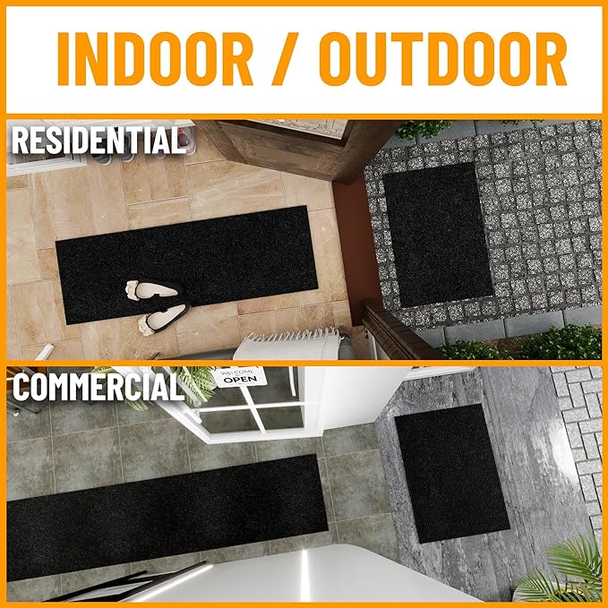 Ottomanson Non Slip Rug with Scraper Pile Durable for Indoor and Outdoor Use - Old Series, 2' x 5' (Runner), Black