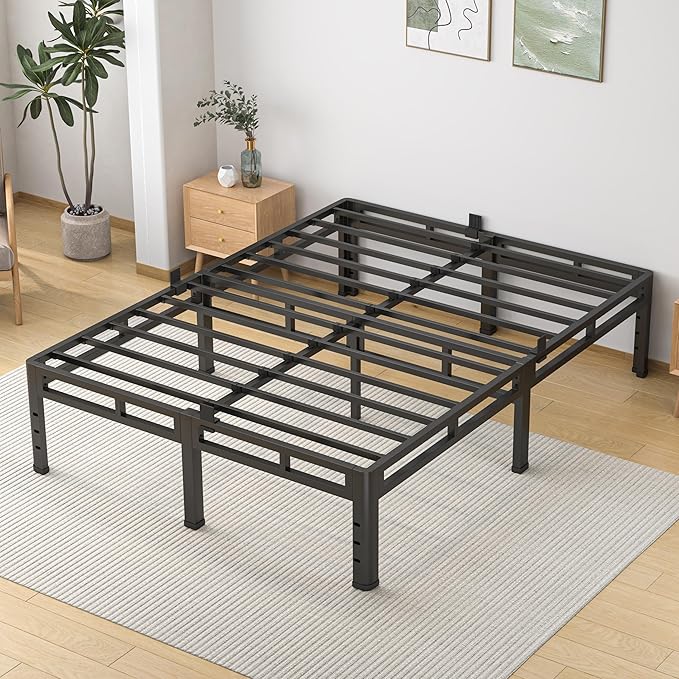 NKZ Queen Size Bed Frame 16 Inch, Metal Bed Frame & Box Spring 2 in 1 Platform with Round Corner Legs, 4000lbs Weight Capacity Reinforced Metal Frame, Headboard Hole, Noise-Free, Easy Assembly