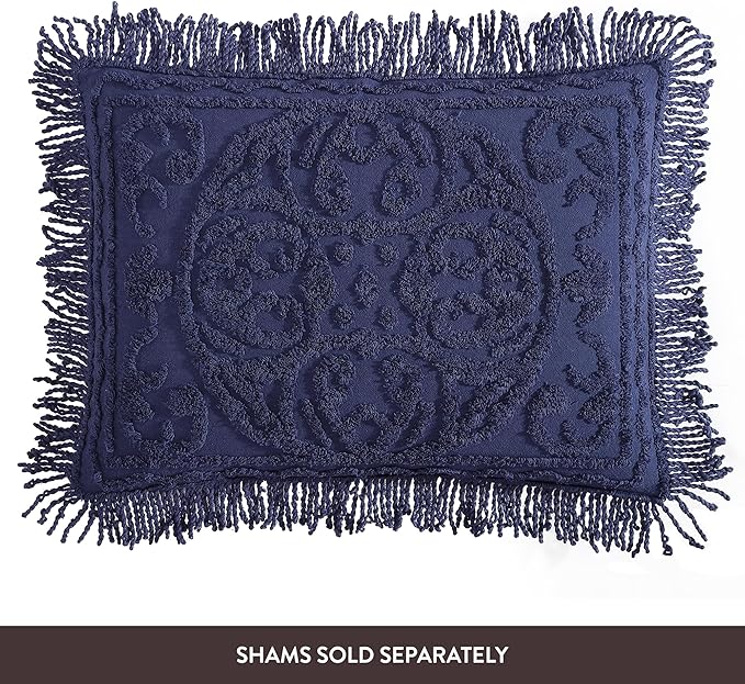 Beatrice Home Fashions Medallion Chenille Bedspread, Twin, Navy