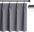 WdFour Small Pinch Pleated, Full Blackout Linen Look Window Curtains for Bathroom, Living Room, Bedroom, Block Lights and Offer Privacy.(Dark Gray,24" W x 24" L)
