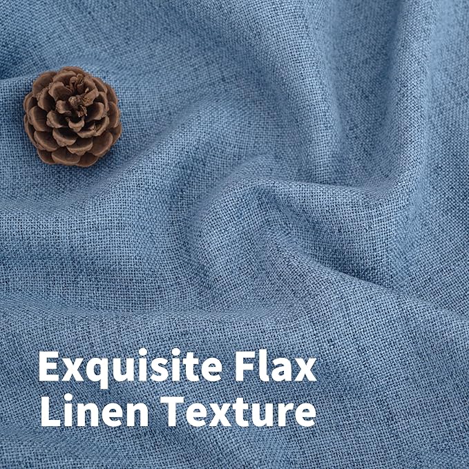 YoungsTex Blue Linen Curtains 63 Inches Long 2 Panels for Window - Textured Short Light Filtering Drapes with Bronze Grommet for Living Room Bedroom Privacy Lightweight, 42 x 63 Inch