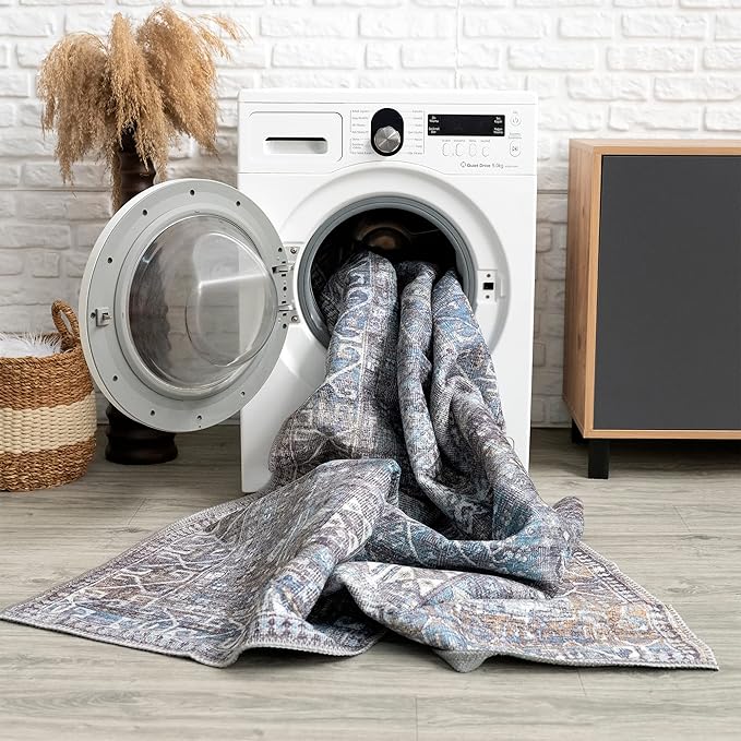 Bloom Rugs Washable 6' x 9' Rug - Slate Gray/Blue Traditional Area Rug for Living Room, Bedroom, Dining Room, and Kitchen - Exact Size: 6' x 9'