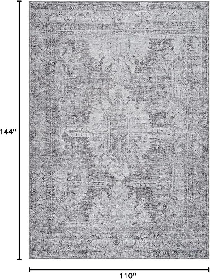 Bloom Rugs Washable 9' x 12' Rug - Ivory/Silver Gray Traditional Area Rug for Living Room, Bedroom, Dining Room, and Kitchen - Exact Size: 9' x 12'
