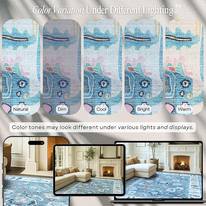 Fame Rugs Teal Modern Oushak Rug 2x3, Vintage Doormat Turkish Colorful Oriental Antique Inspired Washable Small Area Rug, Luxury Living Room Bedroom (995T, 2' x 3')