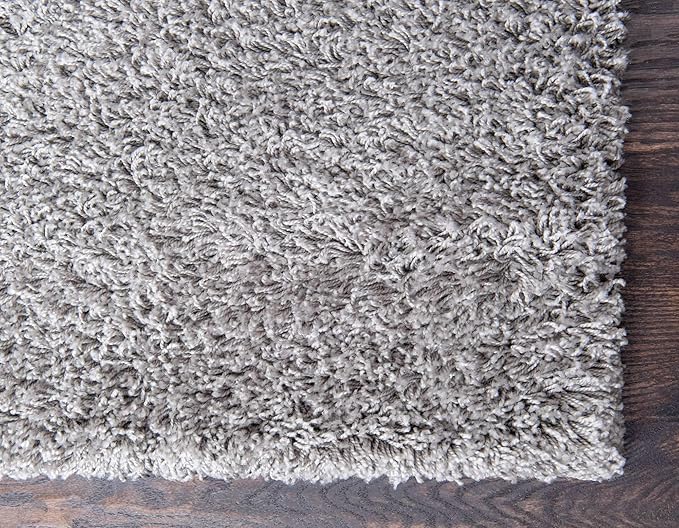 Unique Loom Solid Shag Collection Area Rug (9' x 12' Rectangle, Cloud Gray)