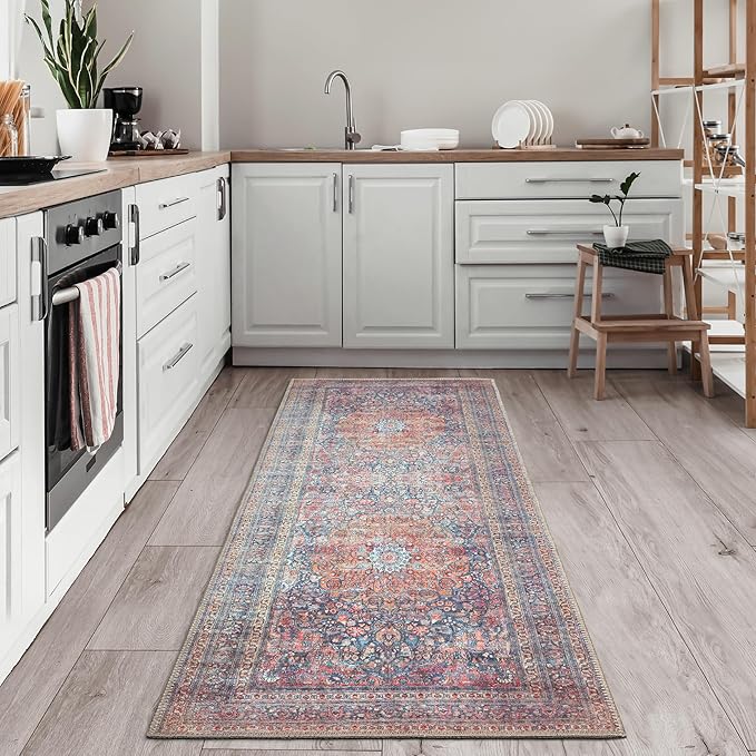 Bloom Rugs Washable Non-Slip 7 ft Runner - Multicolor Traditional Medallion Runner for Entryway, Hallway, Bathroom, and Kitchen - Exact Size: 2.5' x 7'