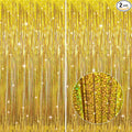 GOER 3.2 ft x 8.2 ft Metallic Tinsel Foil Fringe Curtains Party Photo Backdrop Party Streamers for Birthday,Graduation,New Year Eve Decorations Wedding Decor (2 Packs,Laser Gold)
