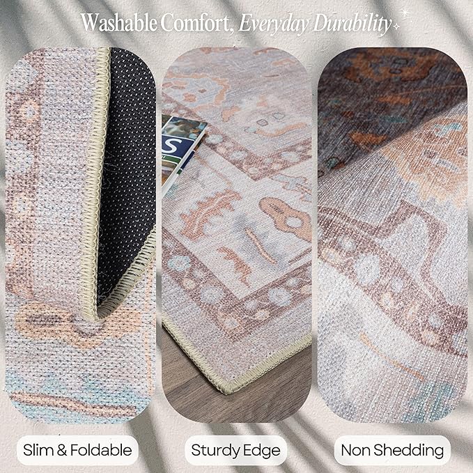Fame Rugs Brown Modern Oushak Rug 2x3, Vintage Doormat Turkish Colorful Oriental Antique Inspired Washable Small Area Rug, Luxury Living Room Bedroom (382MB, 2' x 3')