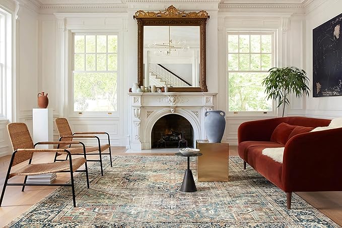 Loloi Margot Collection MAT-02 Terracotta/Lagoon 2'-6" x 9'-6" Runner Rug feat. CloudPile, No-Shed Easy Clean Large Patterned Area Rug for Living Room, Bedroom, Dining Area