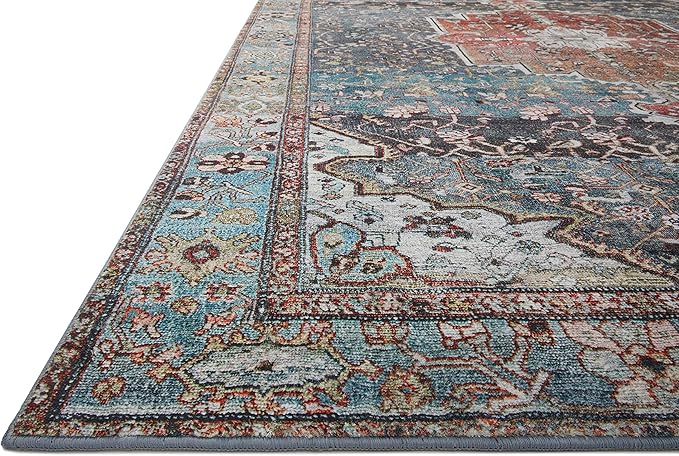 Loloi Margot Collection MAT-05 Ocean/Brick 2'-3" x 3'-9" Accent Rug feat. CloudPile, No-Shed Easy Clean Large Patterned Area Rug for Living Room, Bedroom, Dining Area