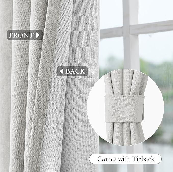 Macochico 100% Blackout Curtains Luxury Chenille Curtains for Living Room Thermal Blackout Curtains for Bedroom Hotel Banquet Classic Decor White Curtains with Tieback 72" Wx96 L Grommet 1 Panel