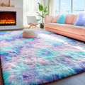 PAGISOFE Plush Rainbow Rugs for Bedroom Girls, 6x9 Soft Purple Shag Washable Area Rugs for Livingroom, Girls Room, Nursery, Classroom, Home Decor, Fluffy Fuzzy Carpet Mermaid Kawaii Pink Rugs