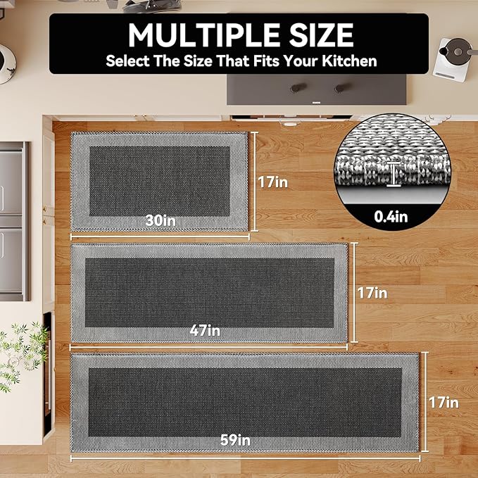 Kitchen Mats for Floor, Super Absorbent Kitchen Rugs Non Slip Washable, Soft Braided Kitchen Runner Rug, Standing Mat Kitchen Sink Mat, Easy to Clean, Black 17x30