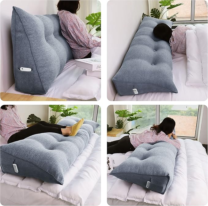 homecozy Wedge Headboard Pillow Dorm Room Reading Pillow Back Support for Sitting Up in Bed Bolster Lumbar Cushion Body Positioning Bedrest Gift for Mom Cotton Linen 76in Gray King