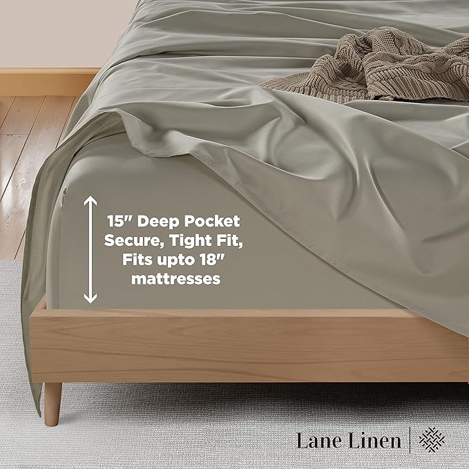 LANE LINEN 100% Cotton Sheets Full Size 600 Thread Count, Mercerized Cotton Fully Elasticized Fitted Sheet, Z Hem Top Sheet and Eurpoean Closure Pillowcases, Luxury Hotel Style Bedding Set- Silver