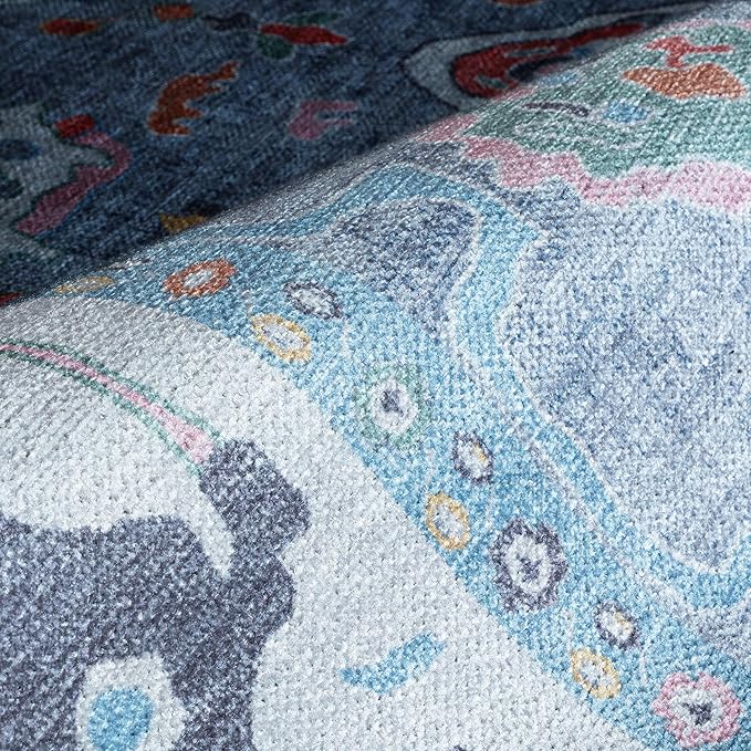 Fame Rugs Blue Modern Oushak Rug 6x9, Vintage Turkish Colorful Oriental Antique Inspired Washable Large Area Rugs, Luxury Living Room Bedroom (381LB, 6' x 9')