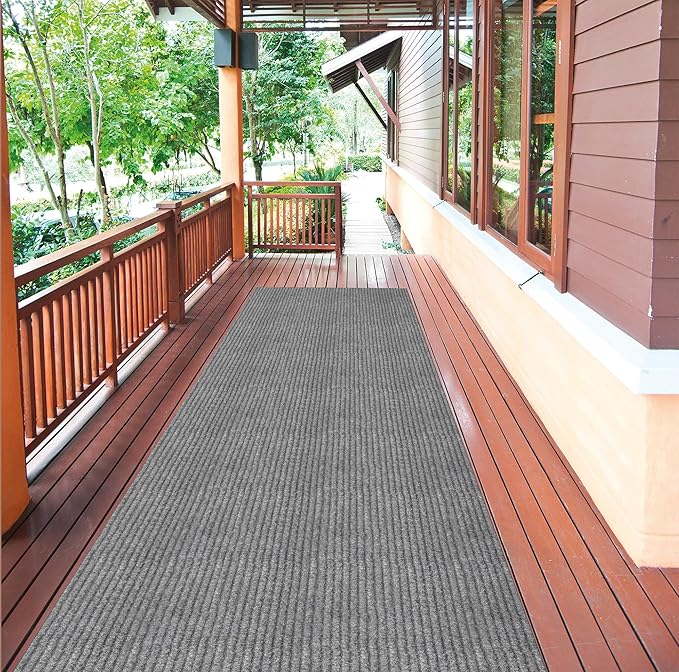 Ottomanson 2'7" x 33' Hallway Runner with Scraper Pile - Extra Durable Non-Slip Rug Mat for Indoor & Outdoor Use - Ideal for Kitchen, Entryway & Garage - High-Traffic Carpet, Gray