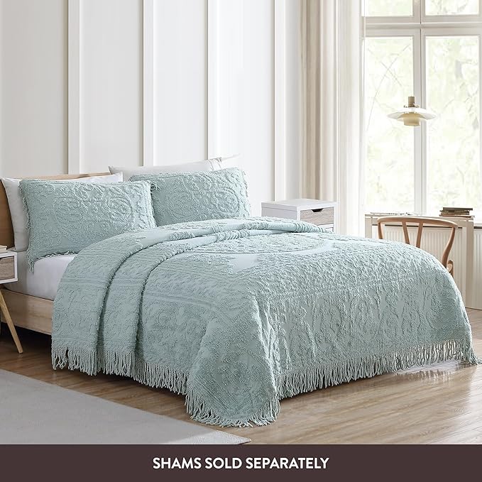 Beatrice Home Fashions Medallion Chenille Bedspread, Full, Blue