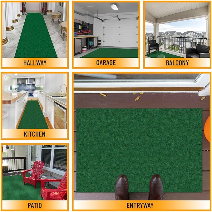 Ottomanson 6'6" x 8' Mud Mat Area Rug Scraper Carpet - Non-Slip, Dirt Trapping for Indoor & Outdoor Use - Ideal for Entryway, Garage, Kitchen, Patio & High-Traffic Areas, Green