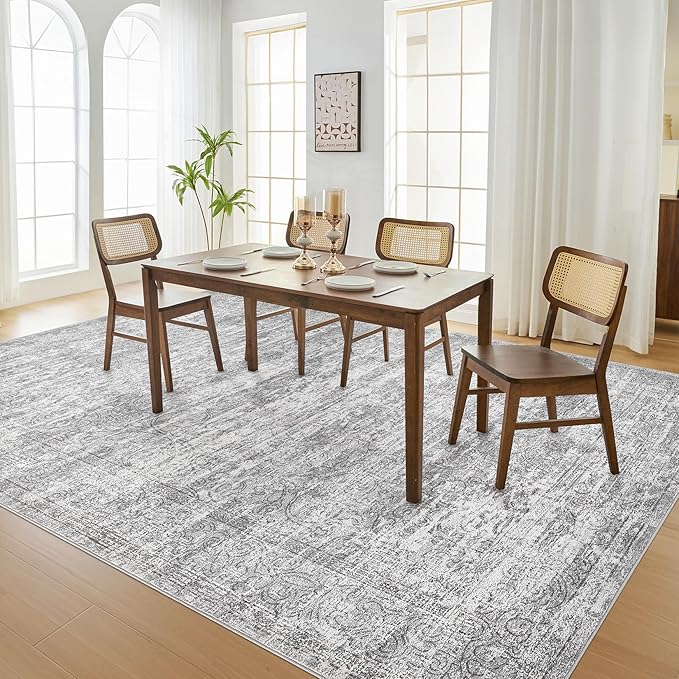 Area Rug Living Room Rugs - 5x7 Abstract Large Soft Indoor Washable Rug Neutral Modern Low Pile Carpet for Bedroom Dining Room Farmhouse Home Office - Vintage Grey