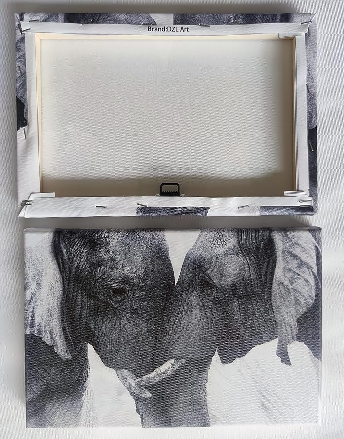 DZL Art D73062 Black and White Elephants Entwine Wall Art Canvas Painting Ready to Hang for Living Room Bedroom Office Wall Decor Home Decoration