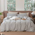 MooMee Striped Duvet Cover Set 100% Washed Cotton Linen Like Textured Breathable Durable Soft Comfy (Dark Grey White Classic Stripes, Queen 90"x90")