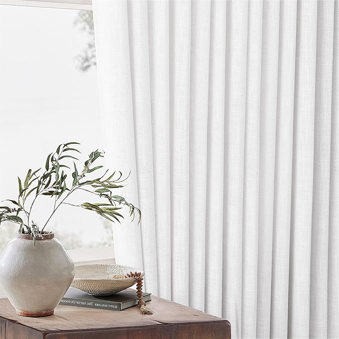 White Pinch Pleated Linen Curtains 102 Inches Long 60 Inch Width Linen Blend Light Filtering Window Curtains 102 Inch for Living Room Bedroom Patio Pinch Pleat Drapes Hooks Rings 1 Panel 60Wx102L