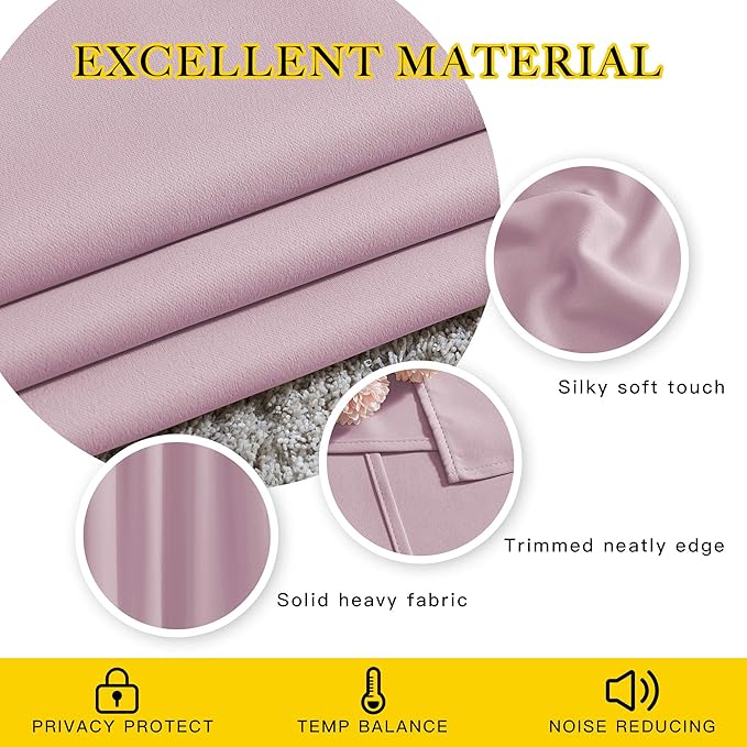 NICETOWN Room Darkening Baby Pink Curtains 63 inch Length - Window Treatment Energy Saving Room Darkening Solid Grommet Vtical Drapes for Living Room (1 Pair, 46 by 63-Inch)