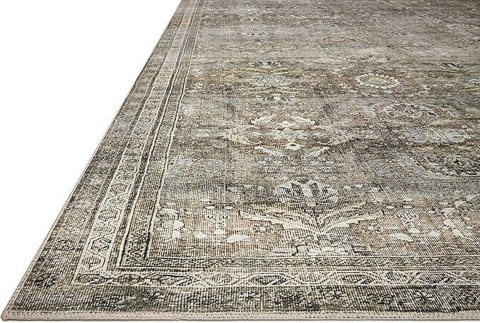 Loloi Layla Collection LAY-13 Antique/Moss 9'-0" x 12'-0" .13" Thick Area Rug, Soft, Durable, Vintage Inspired, Distressed, Low Pile, Non-Shedding, Easy Clean, Printed, Living Room Rug