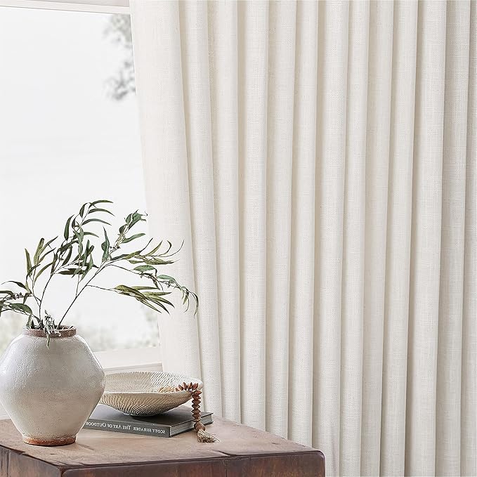 Pinch Pleated Extra Wide Curtain Panels 90 Inches Long 70 Wide Linen Curtain for Patio Sliding Glass Door Cream Hooks Rings Semi Sheer Privacy 90 Inch Length for Living Room 70x90 1 Panel