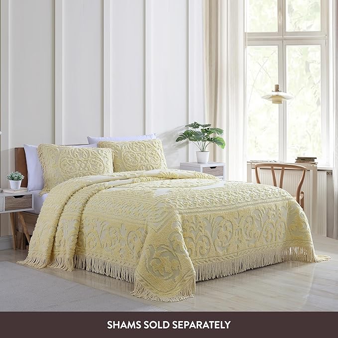 Beatrice Home Fashions Medallion Chenille Bedspread, King, Yellow