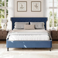 Christopher Knight Home Salus Linen Upholstered King Size Bed Frame with Headboard, Modern King Bed Frame and Headboard, Wooden Slats Support, Easy Assembly, No Box Spring Needed, Blue