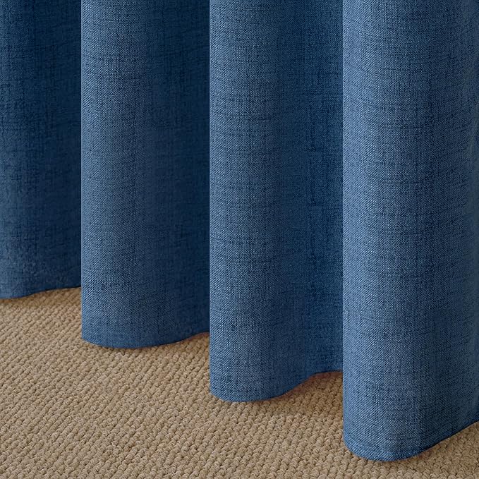 YoungsTex Navy Linen Curtains 84 Inch Length for Living Room, Dark Blue Semi Sheer Drapes Light Filtering with Bronze Grommet Privacy for Bedroom Decorative, 52 x 84 Inch, 2 Panels