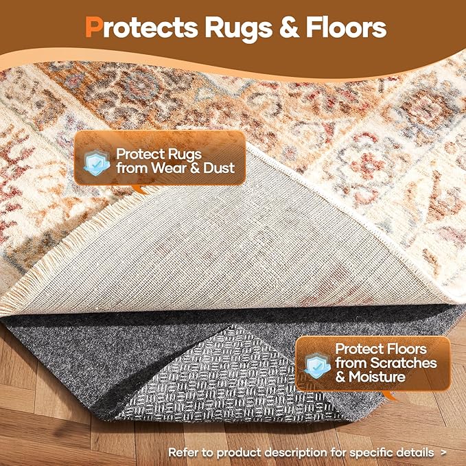 Veken Non Slip Cushioned Rug Pad Gripper 5 x 7 Ft, Felt and Silicone Backing, Thick Carpet Liner for Hardwood Floors and Finishes, Under Area Rugs Anti Skid Mat, Keep Rugs Safe and in Place, 1/8 inch
