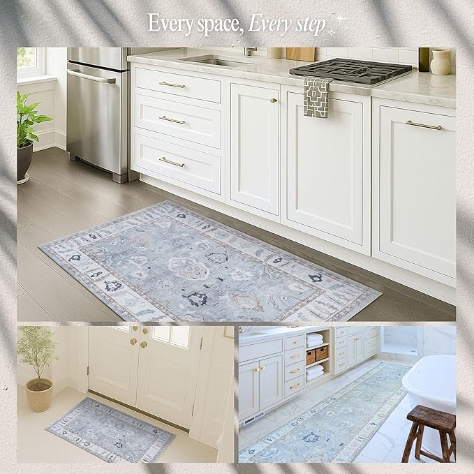 Fame Rugs Gray Modern Oushak Rug 5x7, Washable Vintage Turkish Colorful Oriental Antique Inspired Area Rugs, Luxury Living Room Bedroom (Gbeige, 5' x 7')