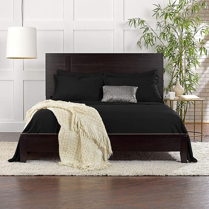 Pure Bamboo King Sheets, Genuine 100% Organic Viscose Derived from Bamboo Bed Sheet Set, Luxuriously Soft & Cooling, Double Stitching, 2 Year Quality Promise (King, Black)