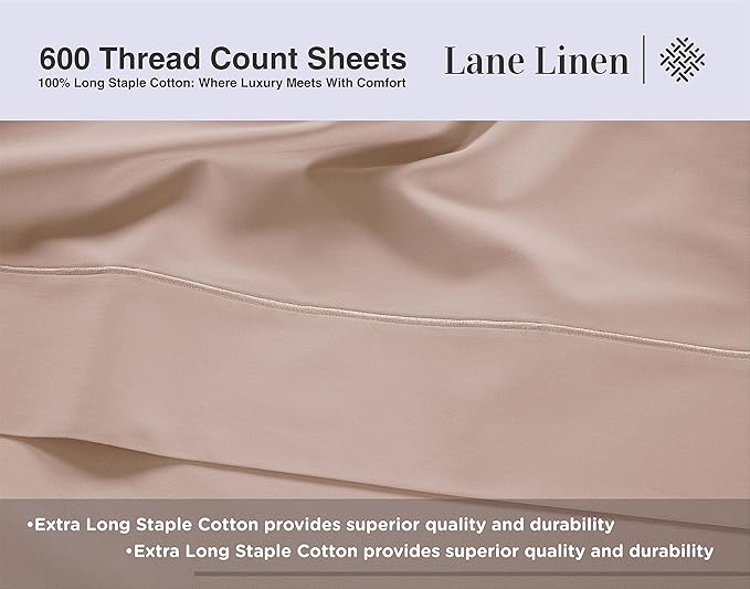 LANE LINEN King Size Bed Sheets – 600 Thread Count Long-Staple 100% Cotton, Naturally Cooling Sheets King Size, Value for Money Bedding, Low Pill & Fade Resistant, 15" Deep Pocket – Sepia Rose