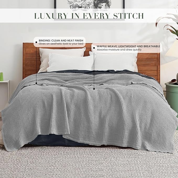 Salt Earth Organic Cotton Throw Blanket, Queen, 90"X92" Waffle Throws for Home, Bedrooms, Outdoor & Office Couch, Modern Room Decor Blankets, Lightweight, All Season Western Blanket (Scottish Grey)