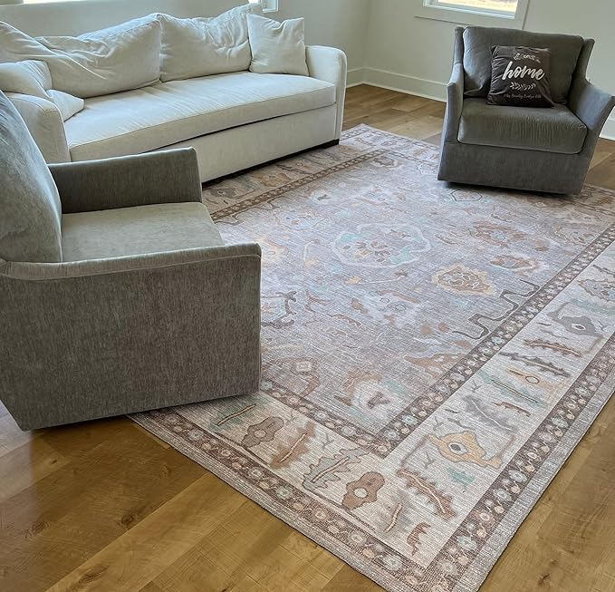 Fame Rugs Brown Modern Oushak Rug 5x7, Washable Vintage Turkish Colorful Oriental Antique Inspired Area Rugs, Luxury Living Room Bedroom (382MB, 5' x 7')