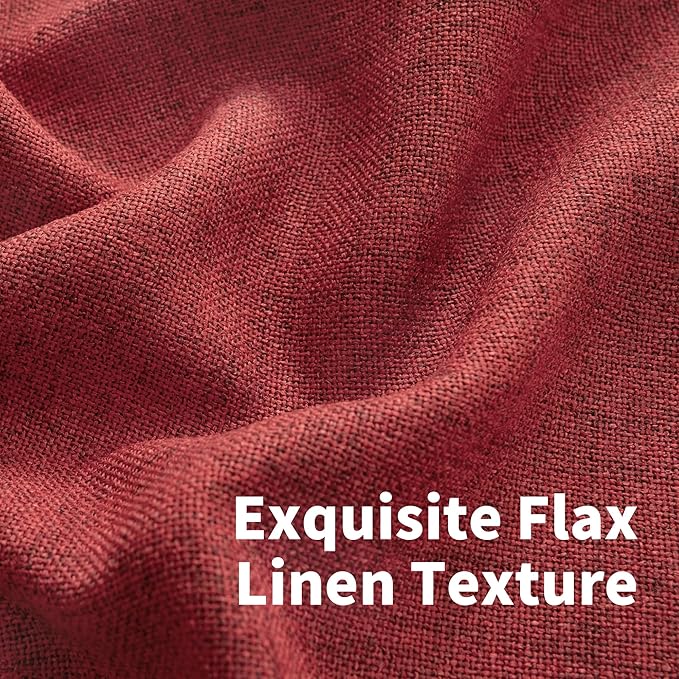 YoungsTex Red Linen Curtains 90 Inch Length for Living Room, Light Filtering Drapes with Bronze Grommet Privacy for Dining Bedroom Window, 52 x 90 Inch, 2 Panels