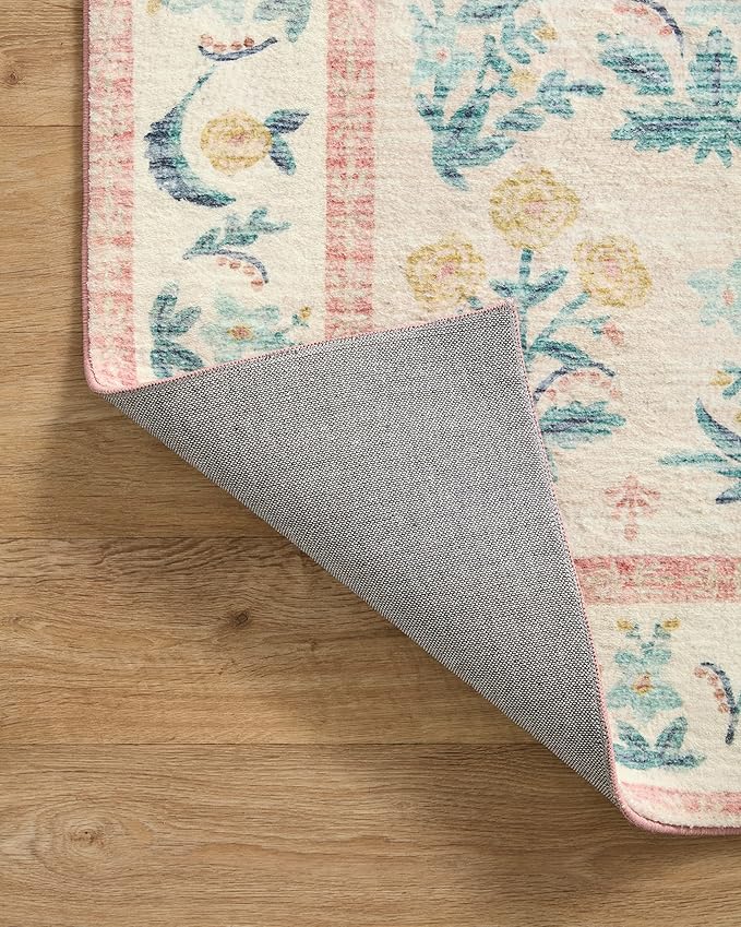 Loloi Rifle Paper Co. Eden Collection EDE-01 Mughal Rose Blush 8'-6" x 11'-6" Area Rug feat. CloudPile™