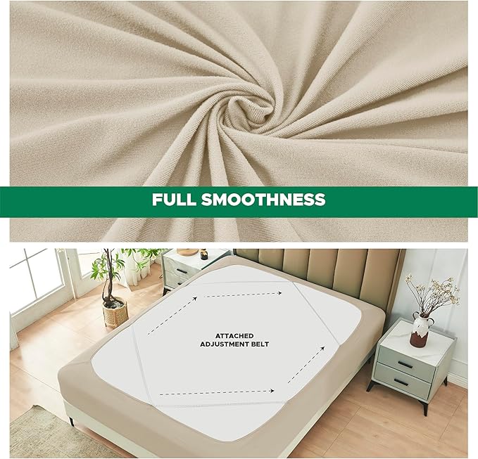 Biscaynebay Decorative Box Spring Cover Queen Size, Light Camel Luxurious Jersey Knitting Stretchy Wrap Around 4 Sides Bed Skirt for Home/Hotels, Easy Fit Wrinkle & Fade Free Machine Washable