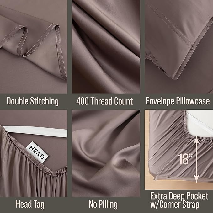 Bella Coterie 6 Piece Luxury Bamboo Viscose California King Size Sheet Set | 100% Organically Grown | Cooling for Hot Sleepers | 18" Deep Pocket | Soft & Hypoallergenic | 4 Pillowcases [Mocha]