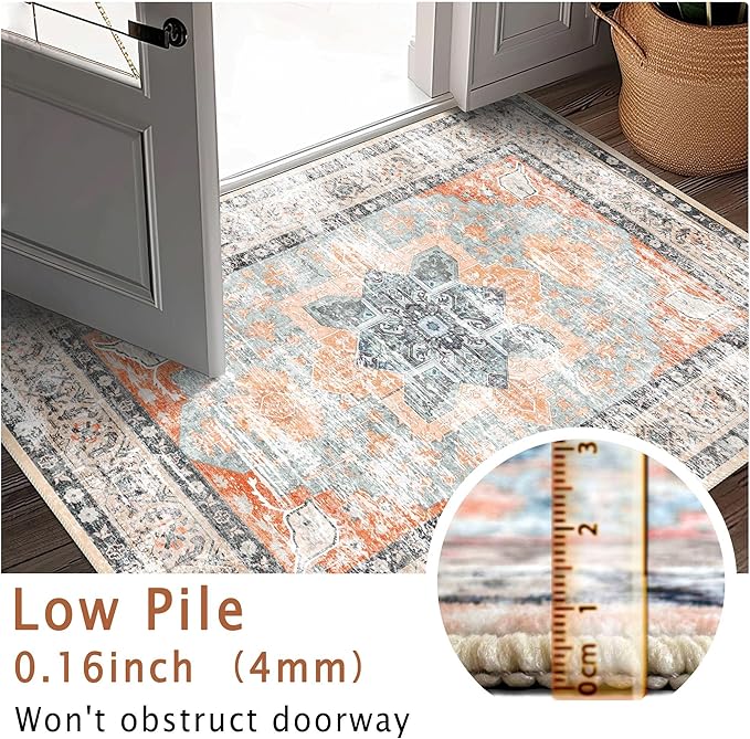 Runner Rug 2'x8' Vintage Washable Non-Slip Runners for Hallways Kitchen Entryway Laundry Room Floral Carpet Hallway Runner Orange
