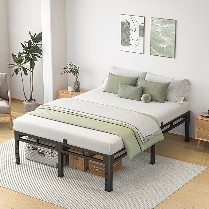 NKZ King Size Bed Frame 16 Inch, Metal Bed Frame & Box Spring 2 in 1 Platform with Round Corner Legs, 4000lbs Weight Capacity Reinforced Metal Frame, Headboard Hole, Noise-Free, Easy Assembly