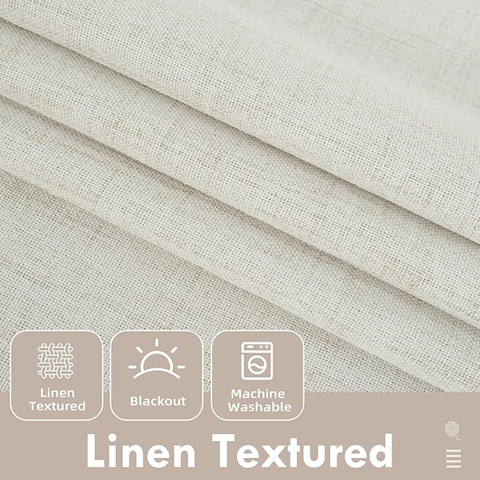 DriftAway Double Layer Linen Blackout Tie Up Curtains Thermal Insulated Fully Lined Balloon Roman Shade Bathroom Window Adjustable Rod Pocket for Small Window 39 Inch by 55 Inch Beige