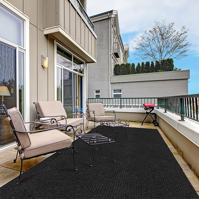 Ottomanson 3'11" x 24' Hallway Runner with Scraper Pile - Extra Durable Non-Slip Rug Mat for Indoor & Outdoor Use - Ideal for Kitchen, Entryway & Garage - High-Traffic Carpet, Black