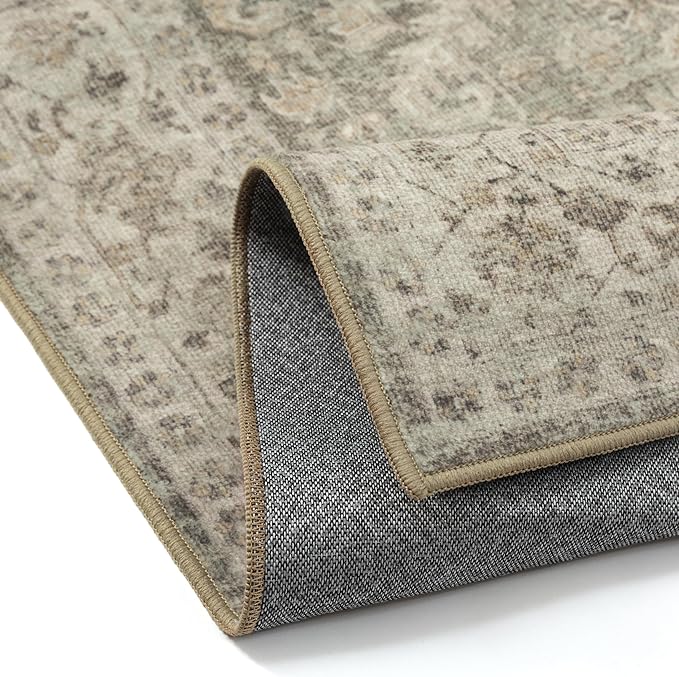 Brown 2x6 Runner Rug Vintage Area Carpet Hallway Indoor Kitchen Washable Low Pile Traditional Distressed Retro Accent Throw Rug Non Slip for Laundry Bathroom Office