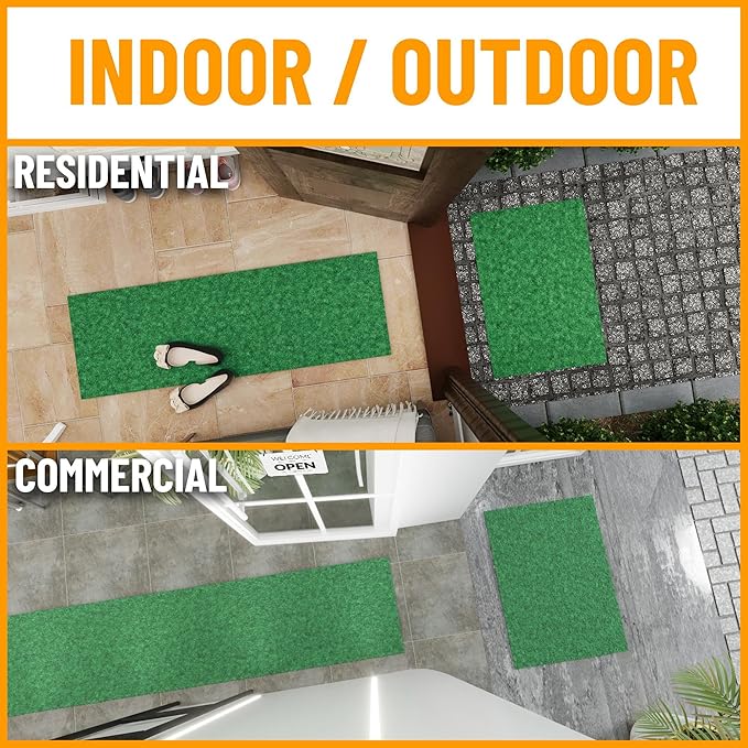 Ottomanson 2'7" x 55' Hallway Runner with Scraper Pile - Extra Durable Non-Slip Rug Mat for Indoor & Outdoor Use - Ideal for Kitchen, Entryway & Garage - High-Traffic Carpet, Green